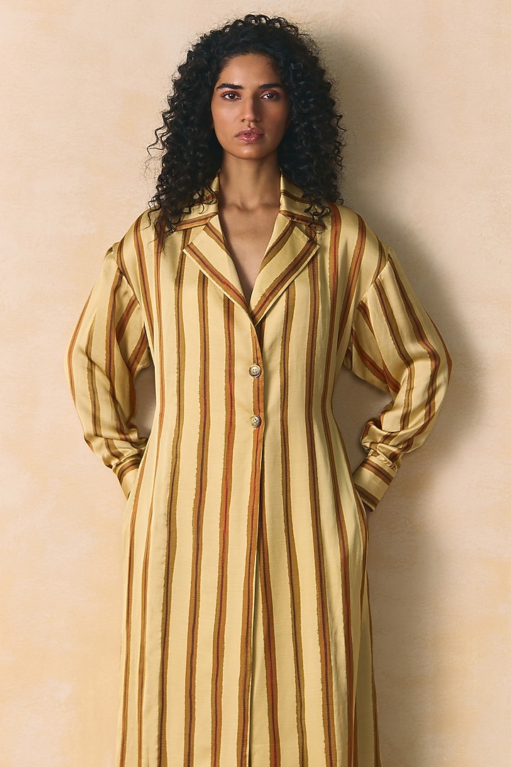 Beige Linen Satin Tunic by Zwaan at Pernia's Pop Up Shop