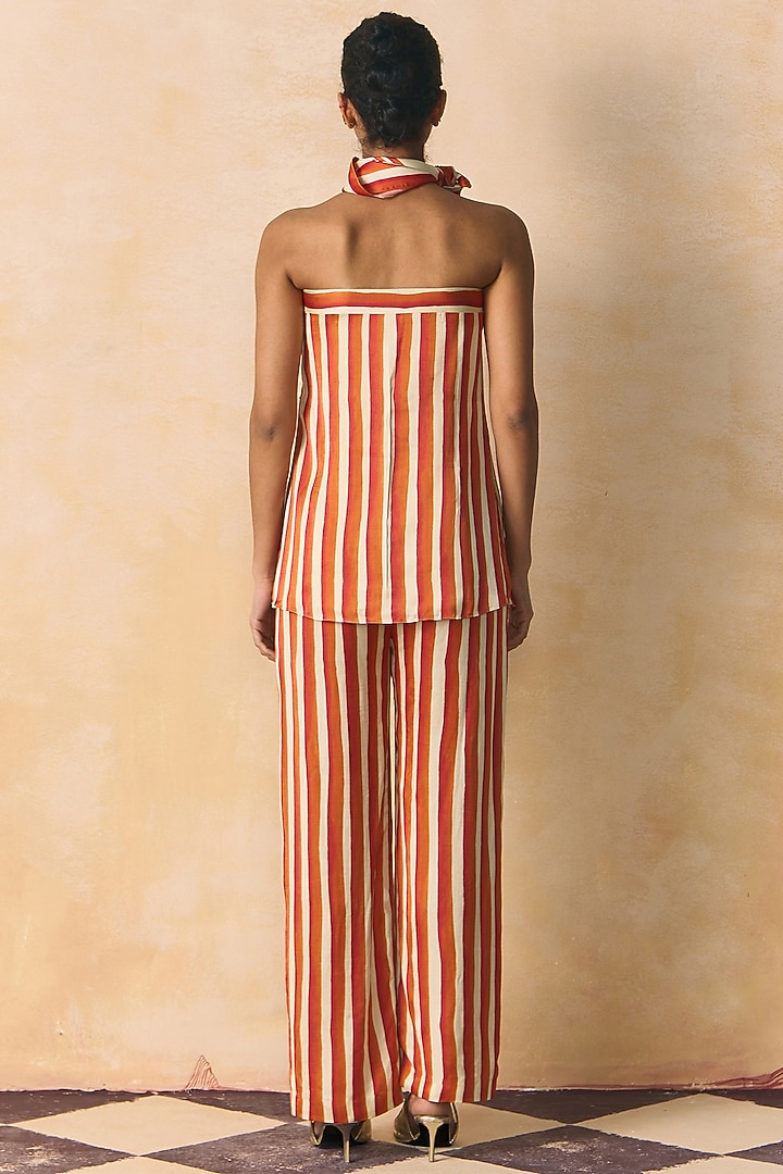 Orange & Ivory Linen Satin Tube Top by Zwaan at Pernia's Pop Up Shop
