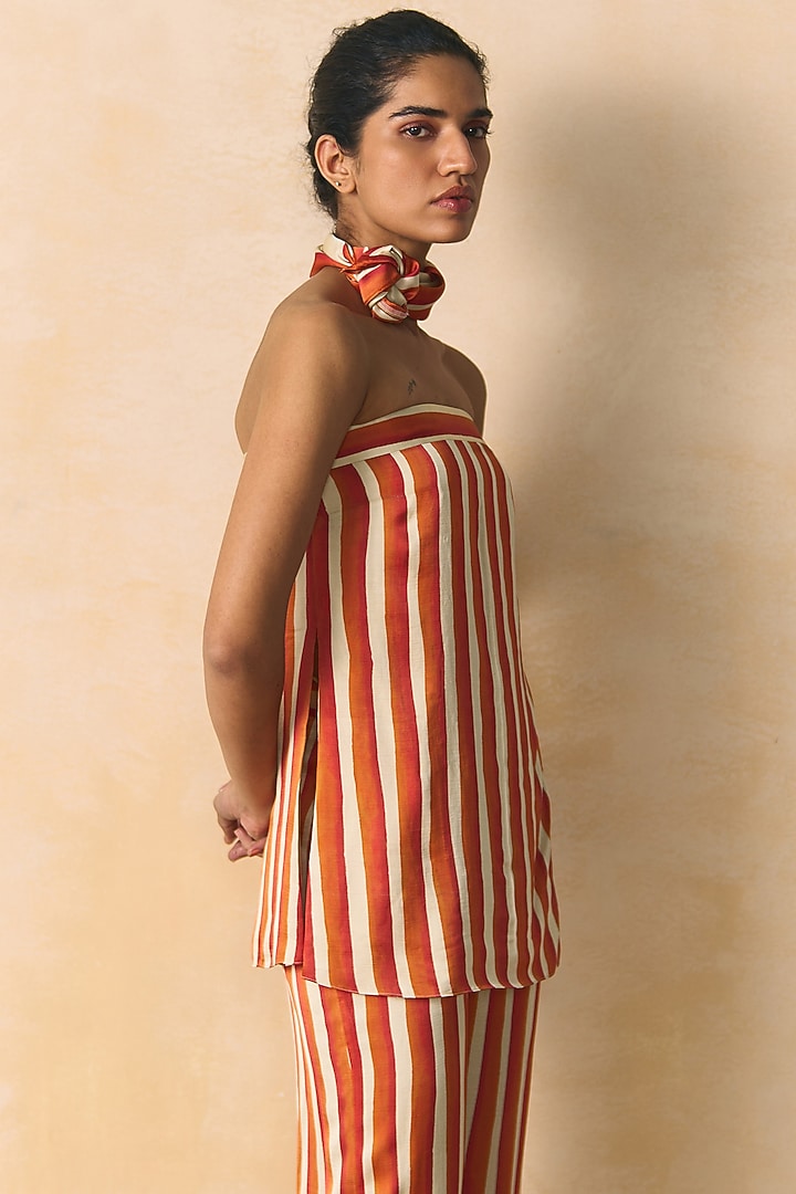 Orange & Ivory Linen Satin Tube Top by Zwaan at Pernia's Pop Up Shop