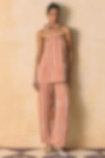 Orange & Ivory Linen Satin Straight-Fit Pants by Zwaan at Pernia's Pop Up Shop