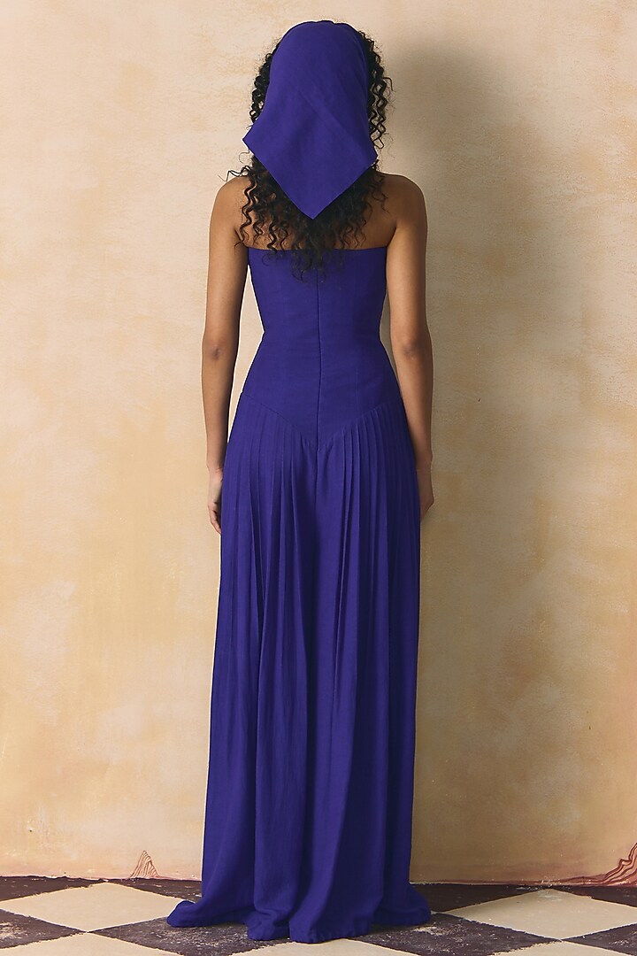 Blue Viscose Linen Embellished Tube Jumpsuit by Zwaan at Pernia's Pop Up Shop