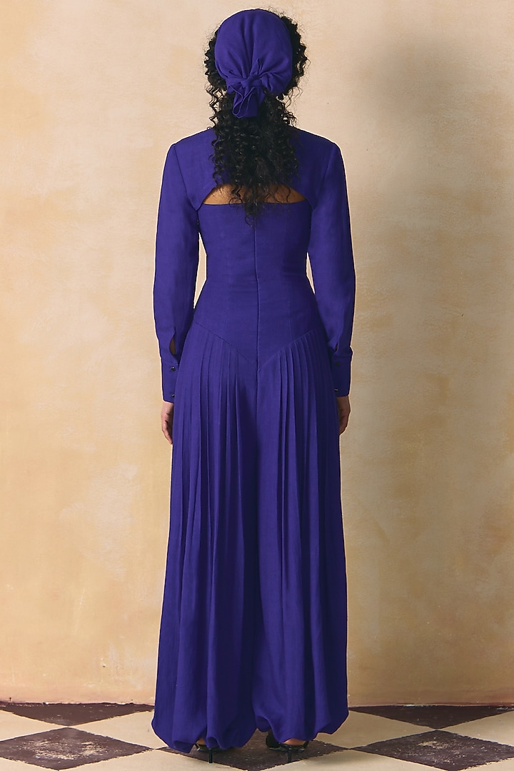 Blue Viscose Linen Collared Overlay by Zwaan at Pernia's Pop Up Shop