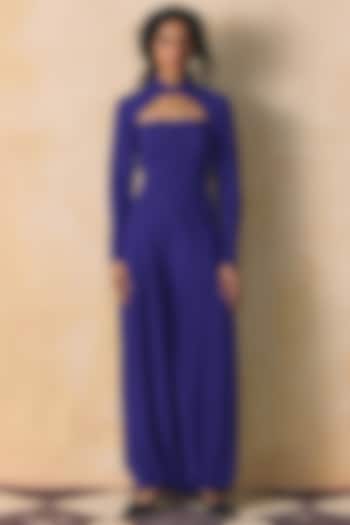 Blue Viscose Linen Collared Overlay by Zwaan at Pernia's Pop Up Shop