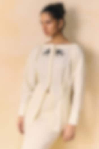 Ivory Cotton Poplin Embellished Shirt by Zwaan at Pernia's Pop Up Shop