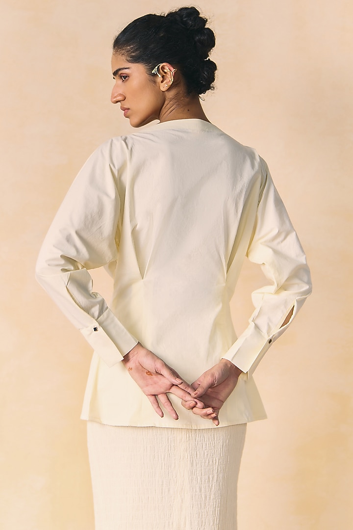Ivory Cotton Poplin Embellished Shirt by Zwaan at Pernia's Pop Up Shop