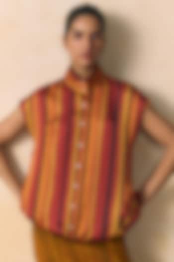 Multi-Colored Linen Satin Striped Shirt by Zwaan at Pernia's Pop Up Shop