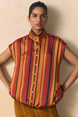Multi-Colored Linen Satin Striped Shirt by Zwaan