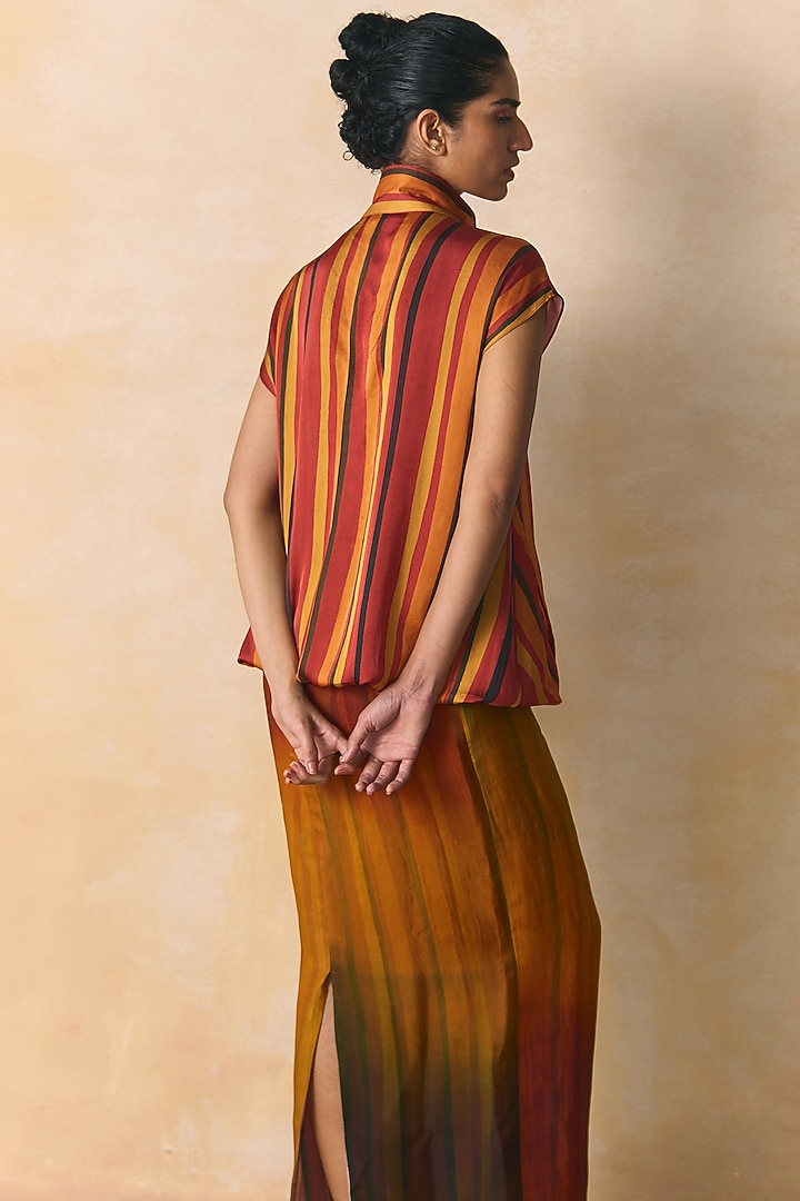 Multi-Colored Linen Satin Striped Shirt by Zwaan at Pernia's Pop Up Shop