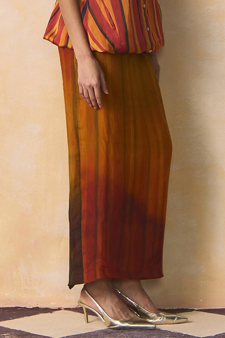 Olive & Burnt Orange Organza Skirt by Zwaan at Pernia's Pop Up Shop