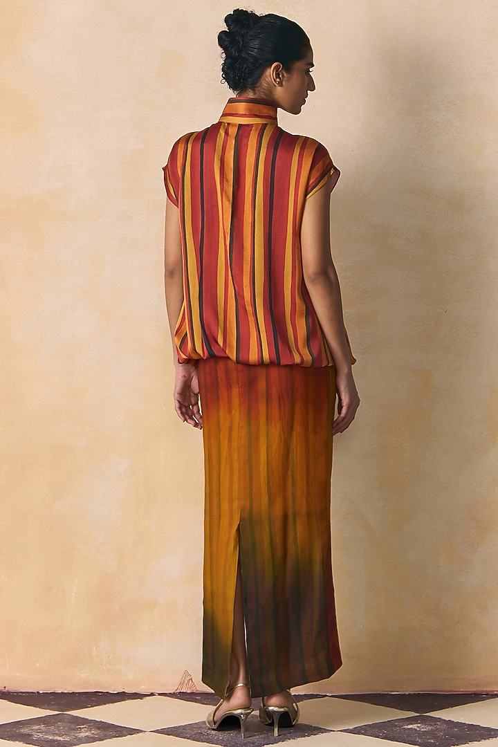 Olive & Burnt Orange Organza Skirt by Zwaan at Pernia's Pop Up Shop