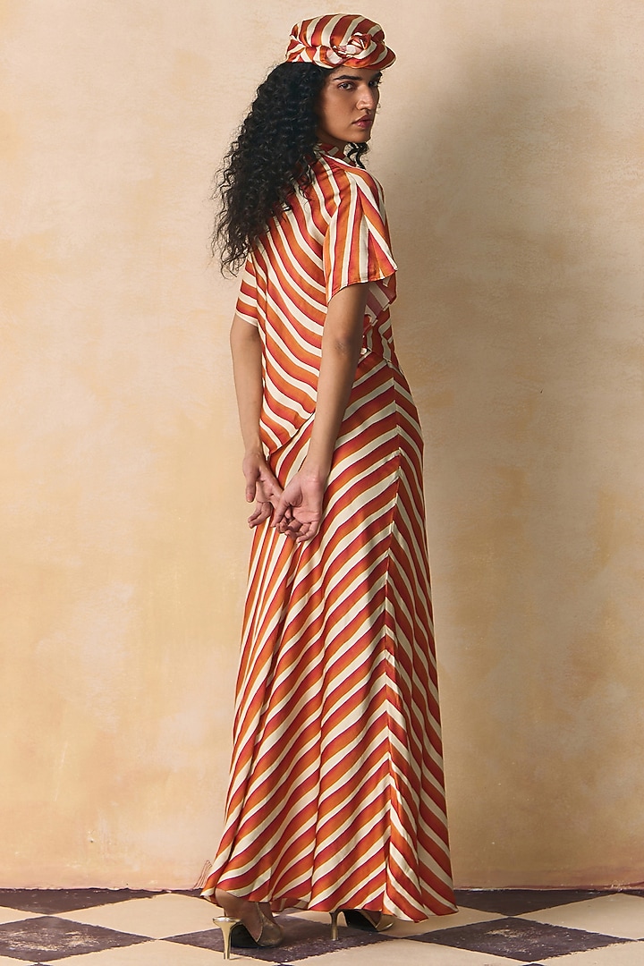 Orange & Ivory Linen Satin Bias Scarf Top by Zwaan at Pernia's Pop Up Shop