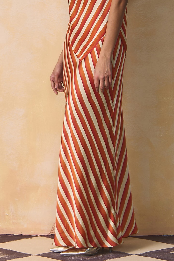 Orange & Ivory Linen Satin Skirt by Zwaan at Pernia's Pop Up Shop
