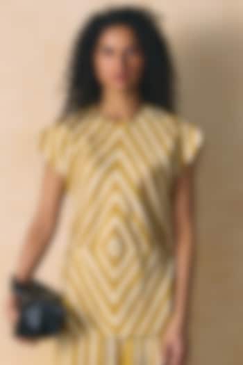Mustard & Ivory Linen Satin Top by Zwaan at Pernia's Pop Up Shop