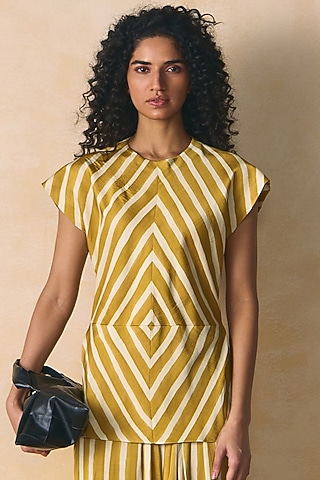 Mustard & Ivory Linen Satin Top by Zwaan