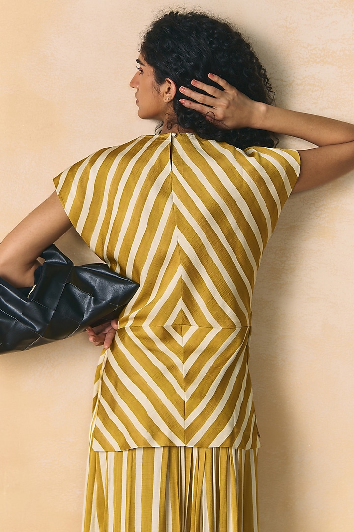 Mustard & Ivory Linen Satin Top by Zwaan at Pernia's Pop Up Shop