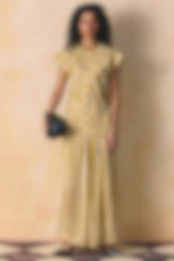 Mustard & Ivory Linen Satin Skirt by Zwaan at Pernia's Pop Up Shop