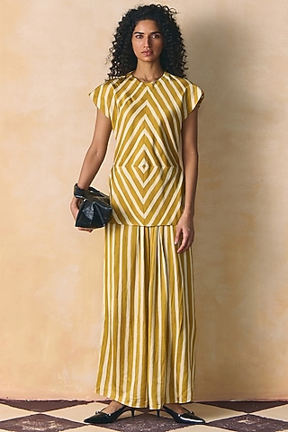 Mustard & Ivory Linen Satin Skirt by Zwaan