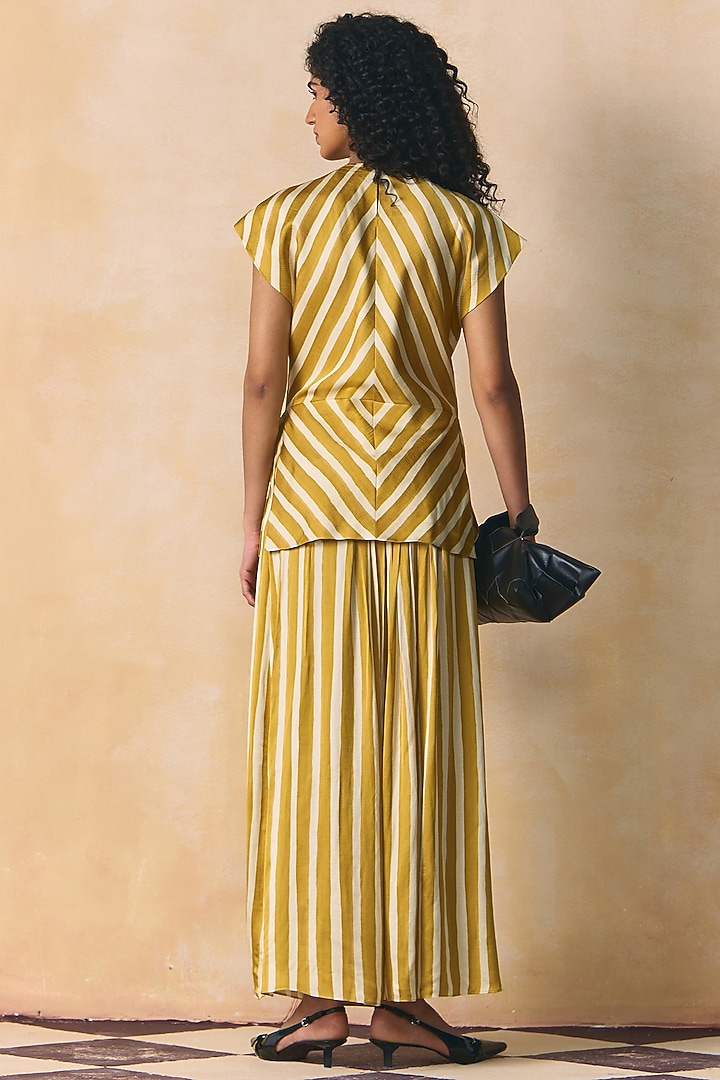 Mustard & Ivory Linen Satin Skirt by Zwaan at Pernia's Pop Up Shop