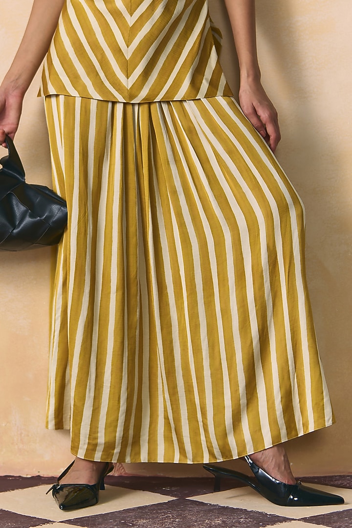 Mustard & Ivory Linen Satin Skirt by Zwaan at Pernia's Pop Up Shop