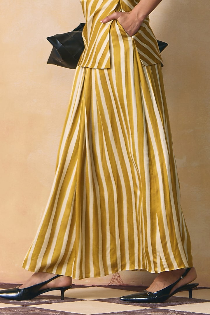Mustard & Ivory Linen Satin Skirt by Zwaan at Pernia's Pop Up Shop