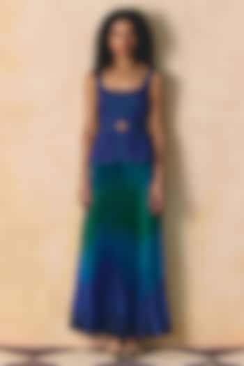 Blue & Green Armani Satin Skirt by Zwaan at Pernia's Pop Up Shop