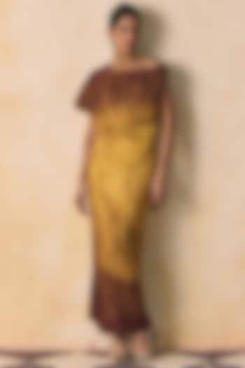 Brown & Yellow Armani Satin Skirt by Zwaan at Pernia's Pop Up Shop