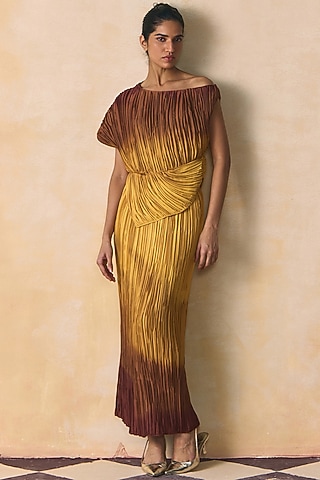 Brown & Yellow Armani Satin Skirt by Zwaan