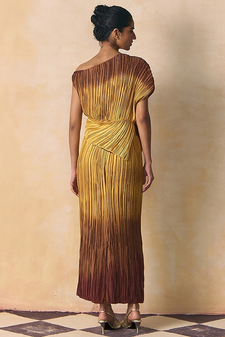 Brown & Yellow Armani Satin Skirt by Zwaan at Pernia's Pop Up Shop