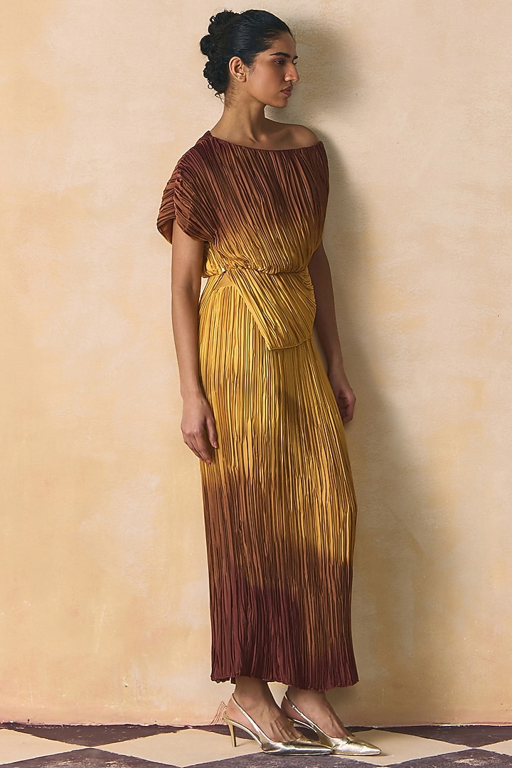 Brown & Yellow Armani Satin Skirt by Zwaan at Pernia's Pop Up Shop