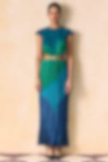 Blue & Green Armani Satin Vacation Dress by Zwaan at Pernia's Pop Up Shop