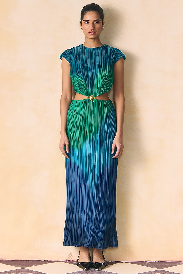 Blue & Green Armani Satin Vacation Dress by Zwaan at Pernia's Pop Up Shop