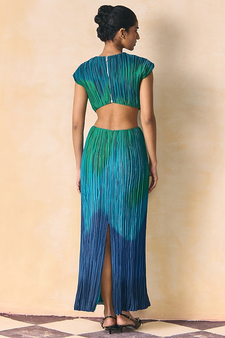 Blue & Green Armani Satin Vacation Dress by Zwaan at Pernia's Pop Up Shop