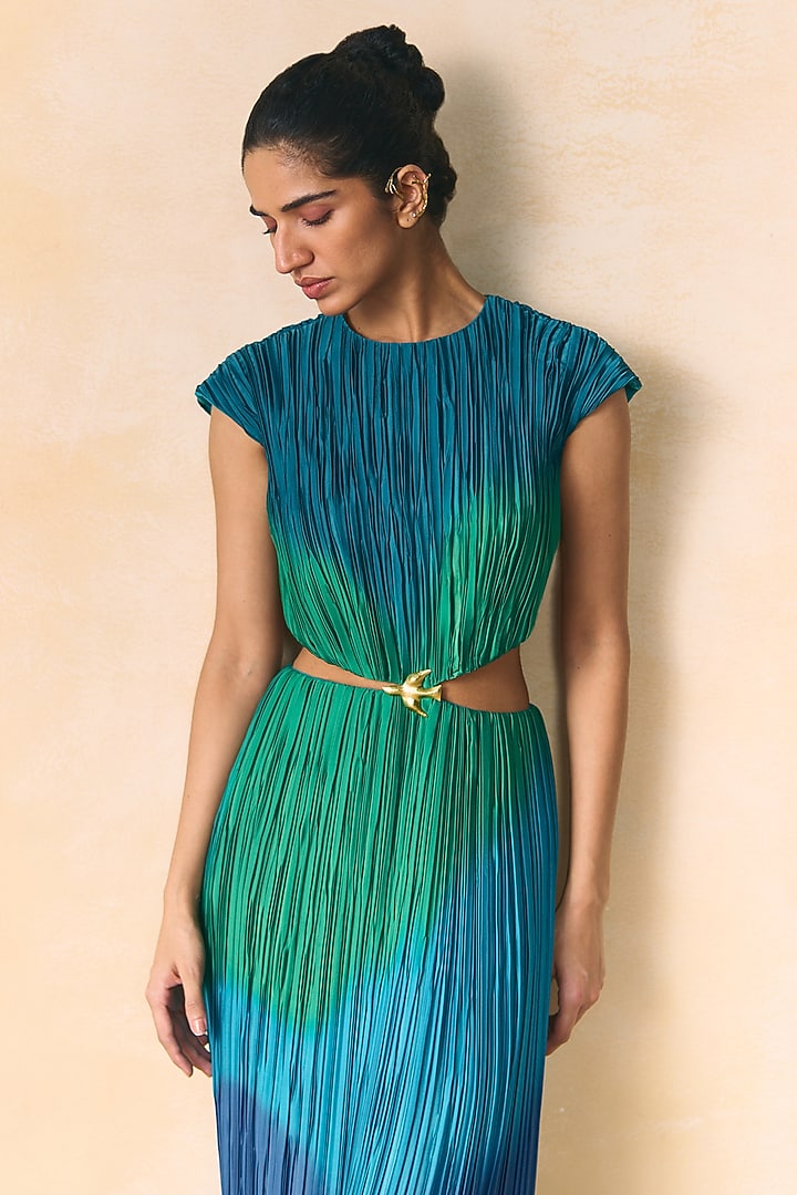 Blue & Green Armani Satin Vacation Dress by Zwaan at Pernia's Pop Up Shop