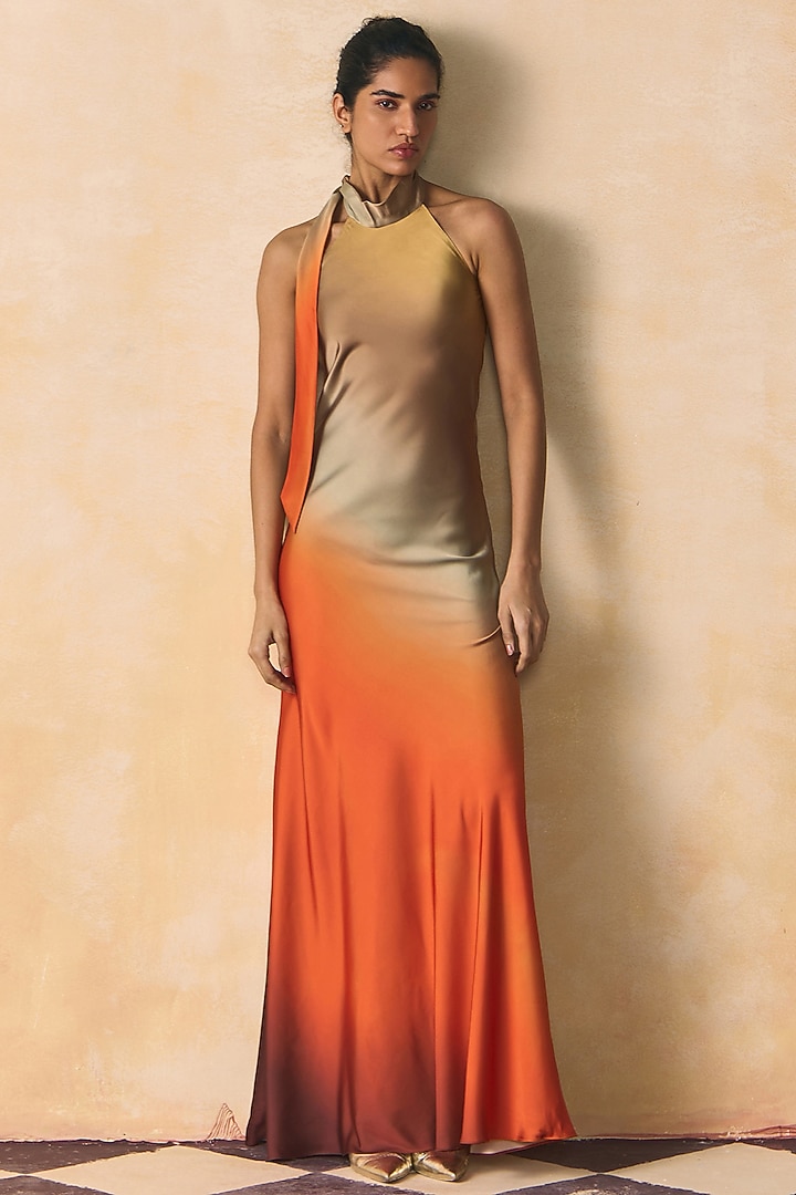 Orange & Grey Armani Satin Summer Dress by Zwaan at Pernia's Pop Up Shop