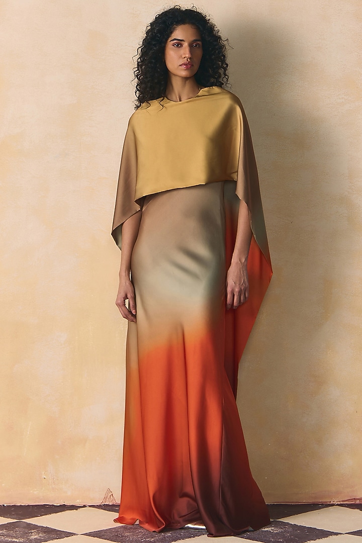 Orange & Grey Armani Satin Summer Dress by Zwaan at Pernia's Pop Up Shop
