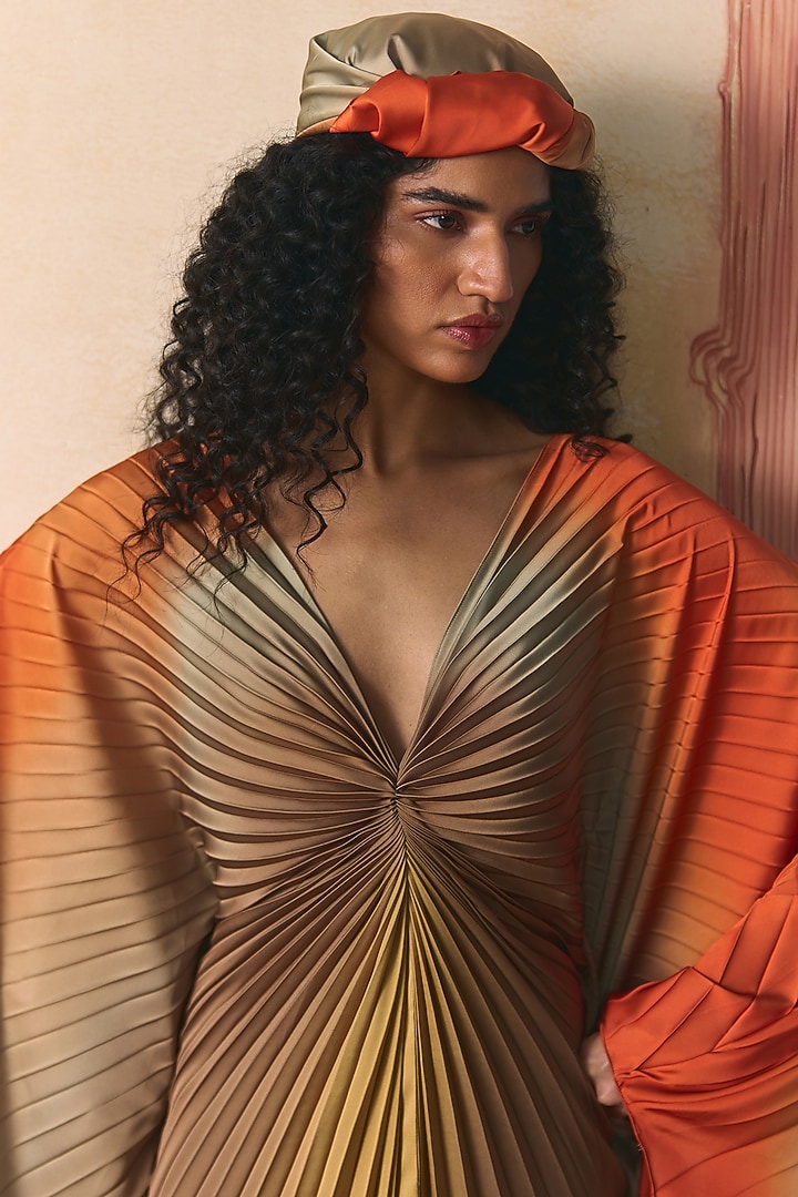 Orange & Grey Armani Satin Vacation Dress by Zwaan at Pernia's Pop Up Shop