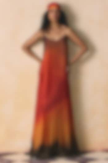Olive & Burnt Orange Armani Satin Vacation Dress by Zwaan at Pernia's Pop Up Shop