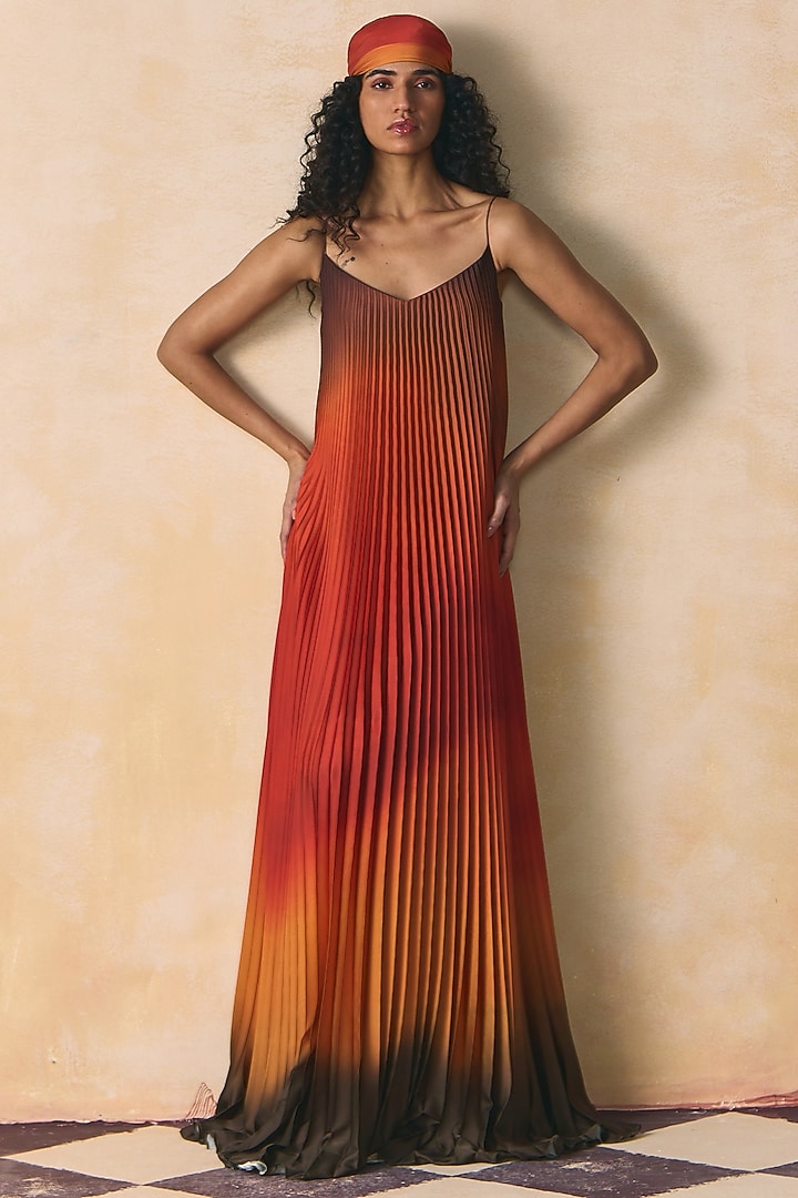 Olive & Burnt Orange Armani Satin Vacation Dress by Zwaan at Pernia's Pop Up Shop