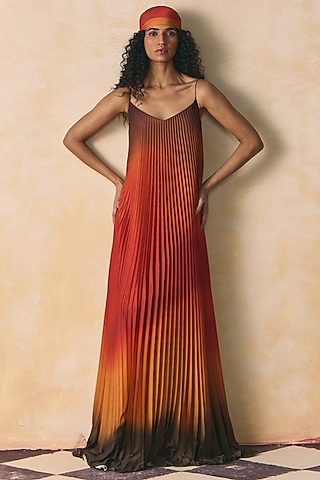 Olive & Burnt Orange Armani Satin Dress by Zwaan