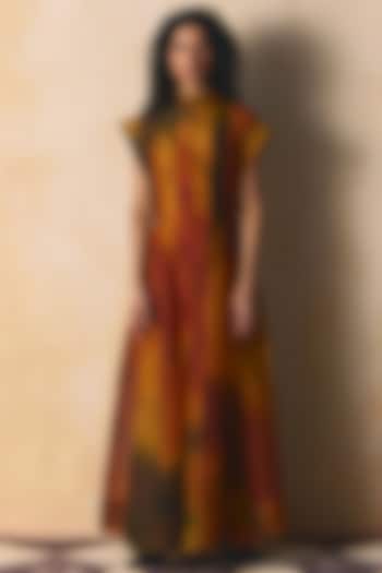Olive & Burnt Orange Organza Vacation Dress by Zwaan at Pernia's Pop Up Shop