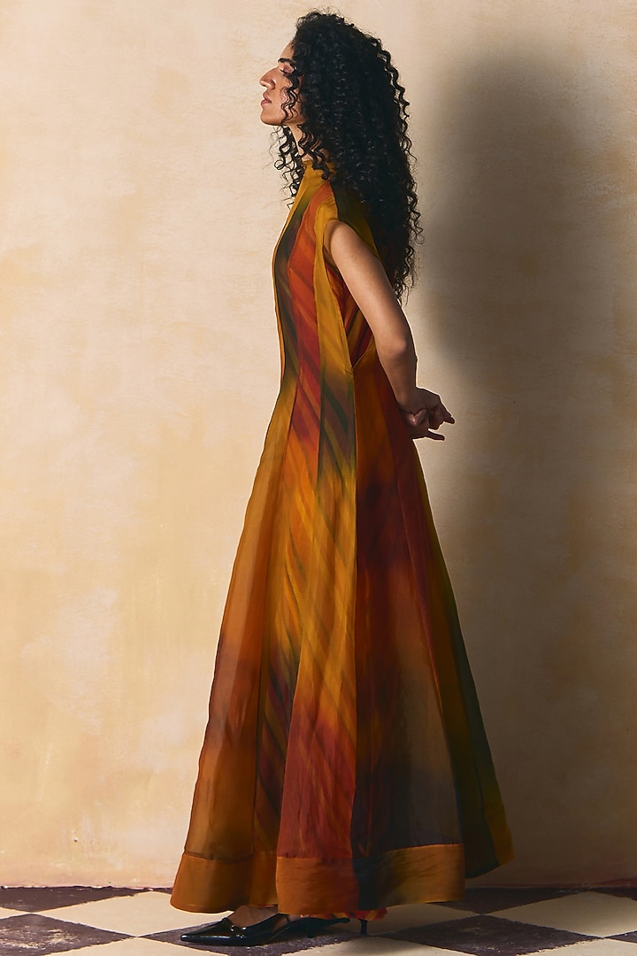 Olive & Burnt Orange Organza Vacation Dress by Zwaan at Pernia's Pop Up Shop