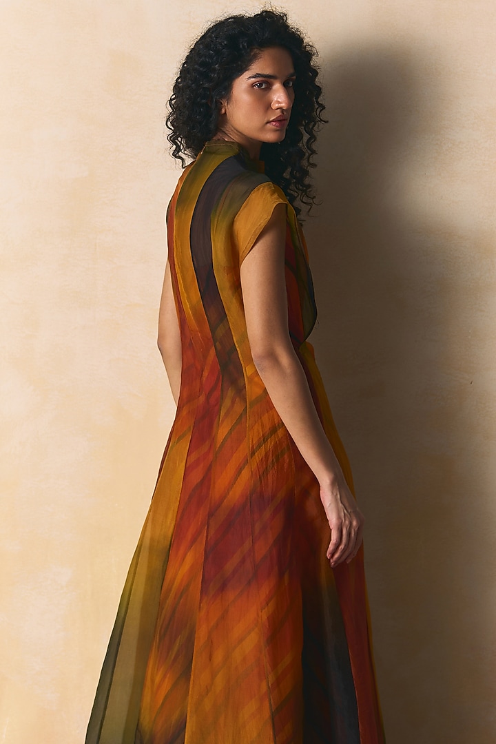 Olive & Burnt Orange Organza Vacation Dress by Zwaan at Pernia's Pop Up Shop