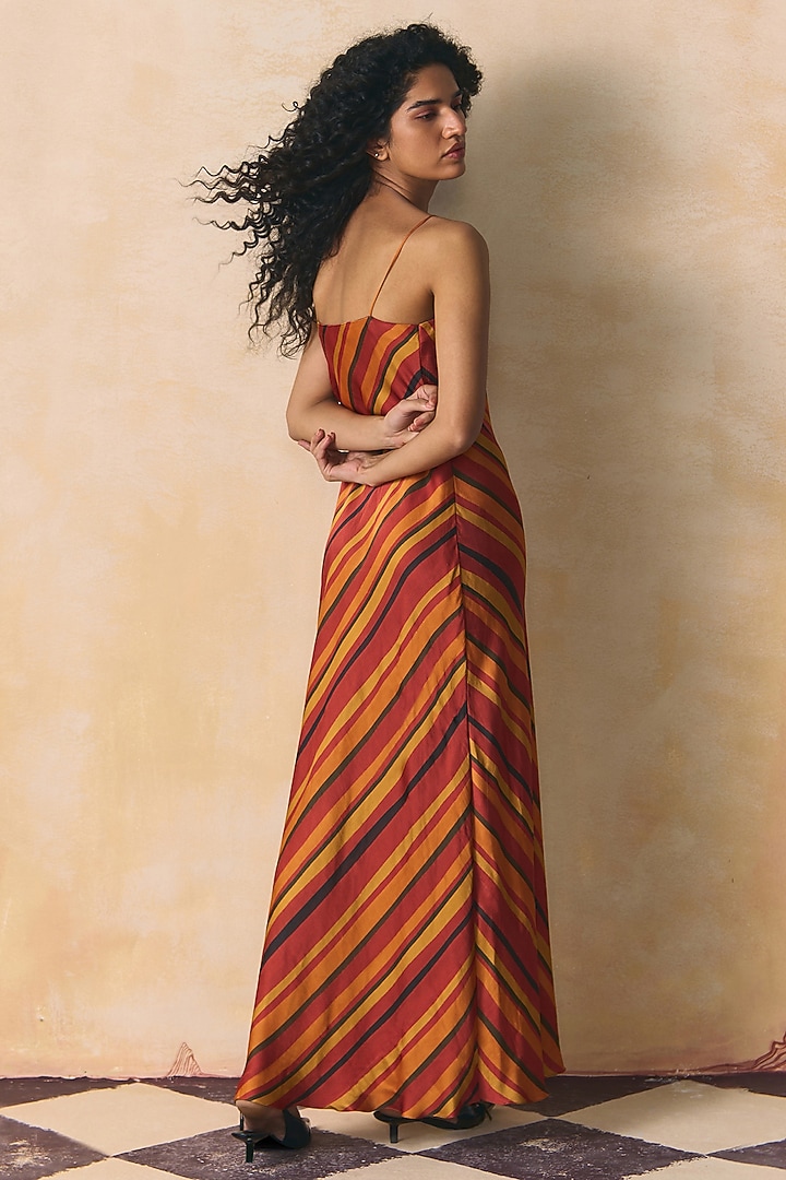 Multi-Colored Linen Satin Striped Summer Dress by Zwaan at Pernia's Pop Up Shop