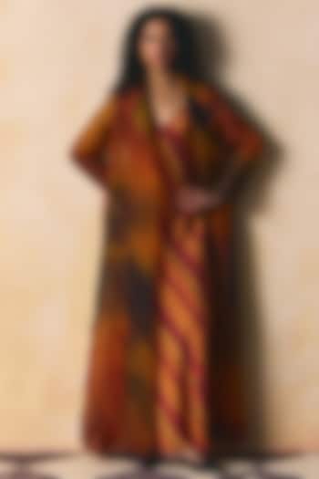 Olive & Burnt Orange Organza Overcoat by Zwaan at Pernia's Pop Up Shop