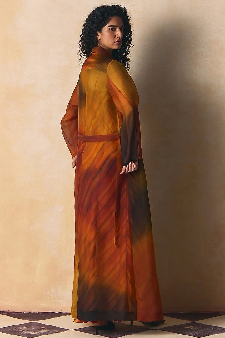 Olive & Burnt Orange Organza Overcoat by Zwaan at Pernia's Pop Up Shop