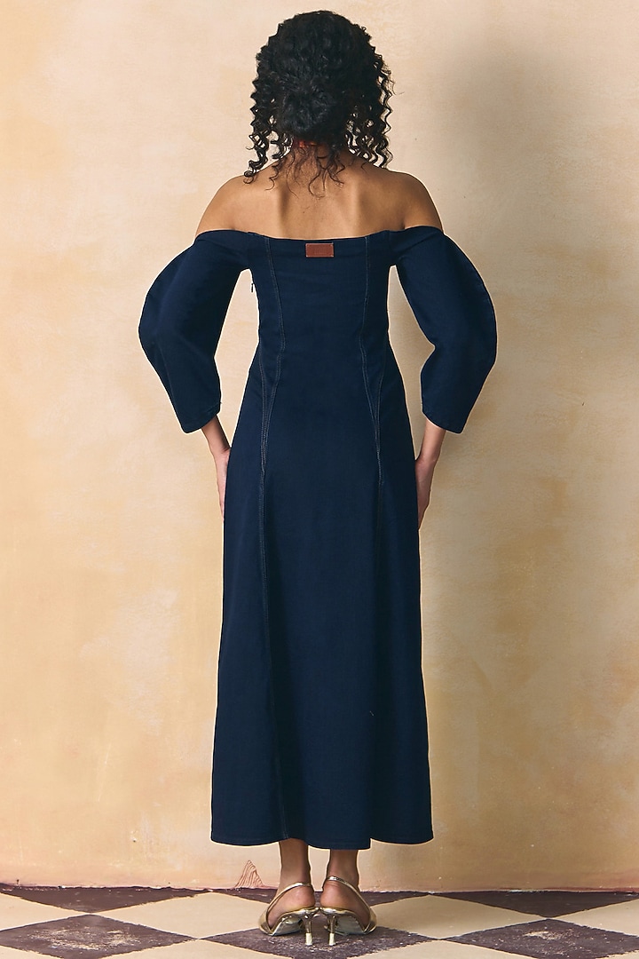Indigo Elasticated Denim Off-Shoulder Summer Dress by Zwaan at Pernia's Pop Up Shop