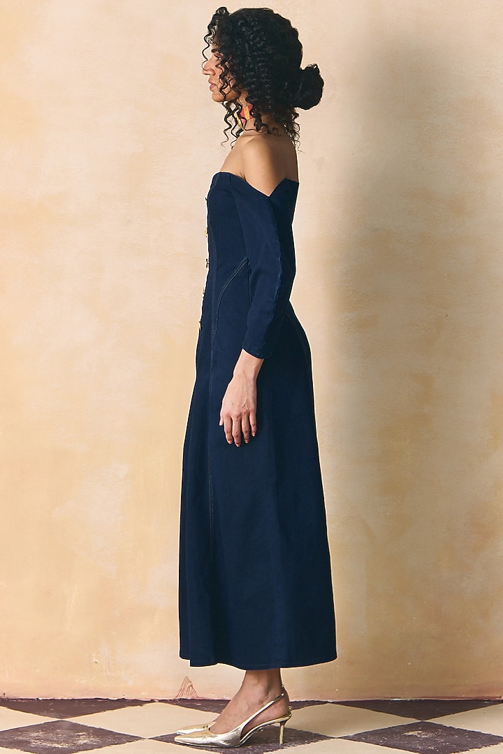 Indigo Elasticated Denim Off-Shoulder Summer Dress by Zwaan at Pernia's Pop Up Shop
