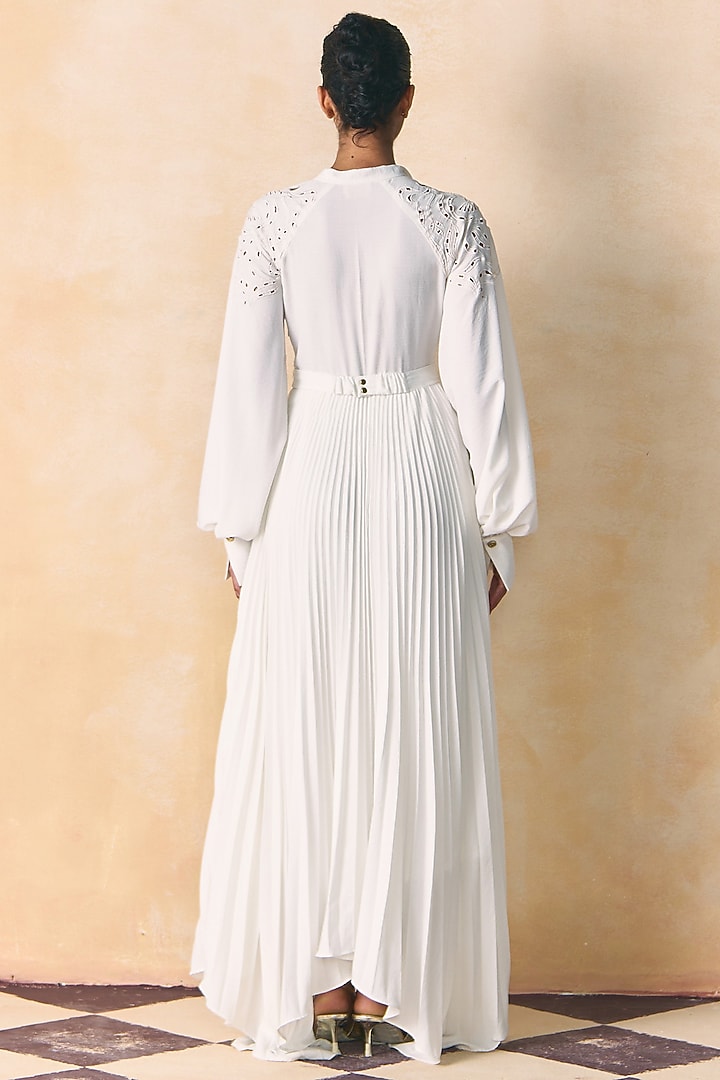 White Poly Crepe Embroidered Vacation Shirt Dress by Zwaan at Pernia's Pop Up Shop