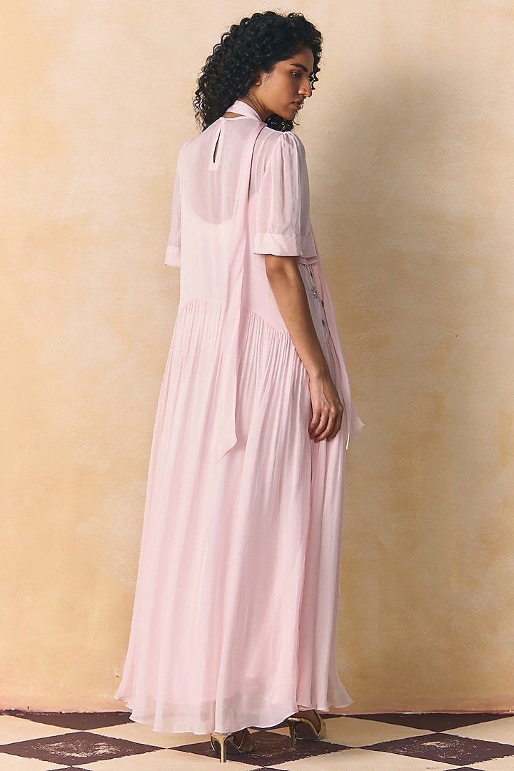 Primrose Pink Tabby Silk Embellished Vacation Dress by Zwaan at Pernia's Pop Up Shop