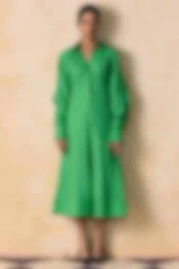 Green Cotton Poplin Summer Shirt Dress by Zwaan at Pernia's Pop Up Shop